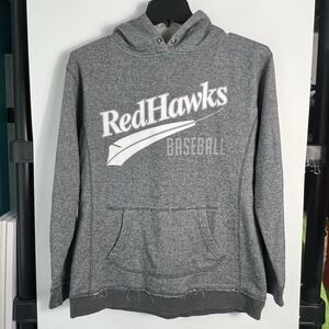 J America Womens L Fargo–Moorhead RedHawks Baseball Hoodie Gray Distressed Hems